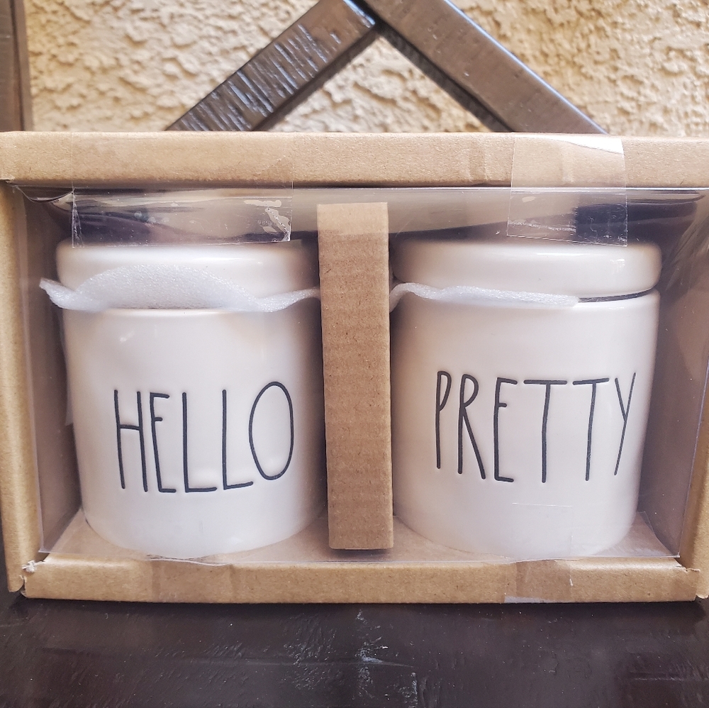 Rae Dunn HELLO PRETTY Crown Knob Canisters
